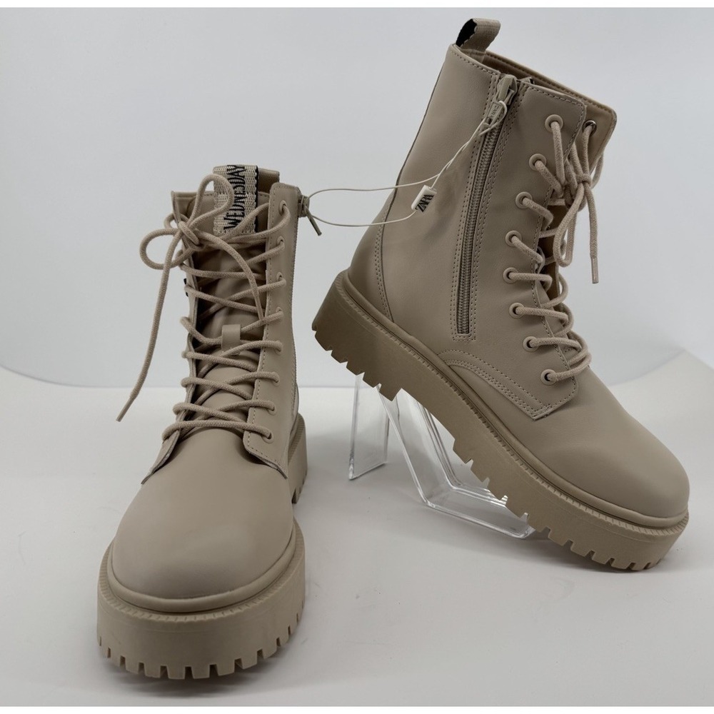 ZARA Wednesday Adams Combat Boots Beige Lug Sole Goth Academia Platform 7.5 US - Picture 1 of 12